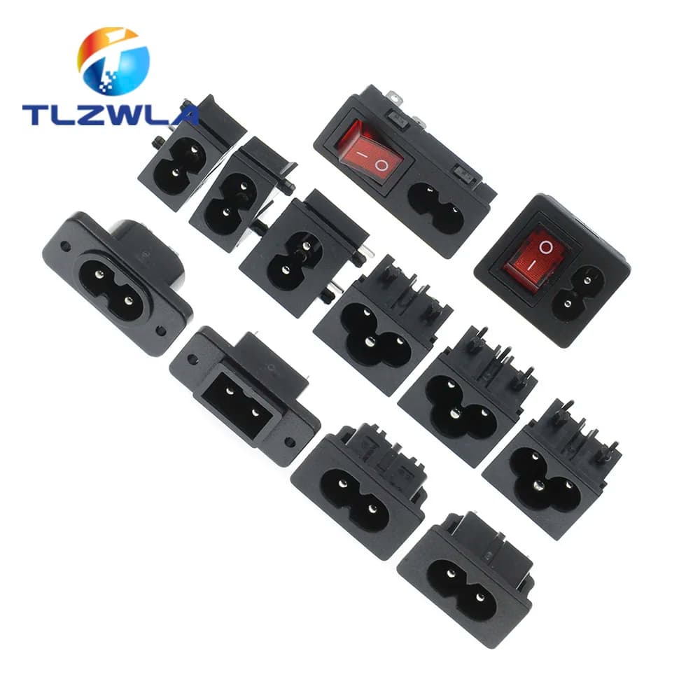 1PCS Pure Copper AC Power Socket Weldable Socket With Switch 2-Hole 3-Core AC Power Charging Port DB ower Socket