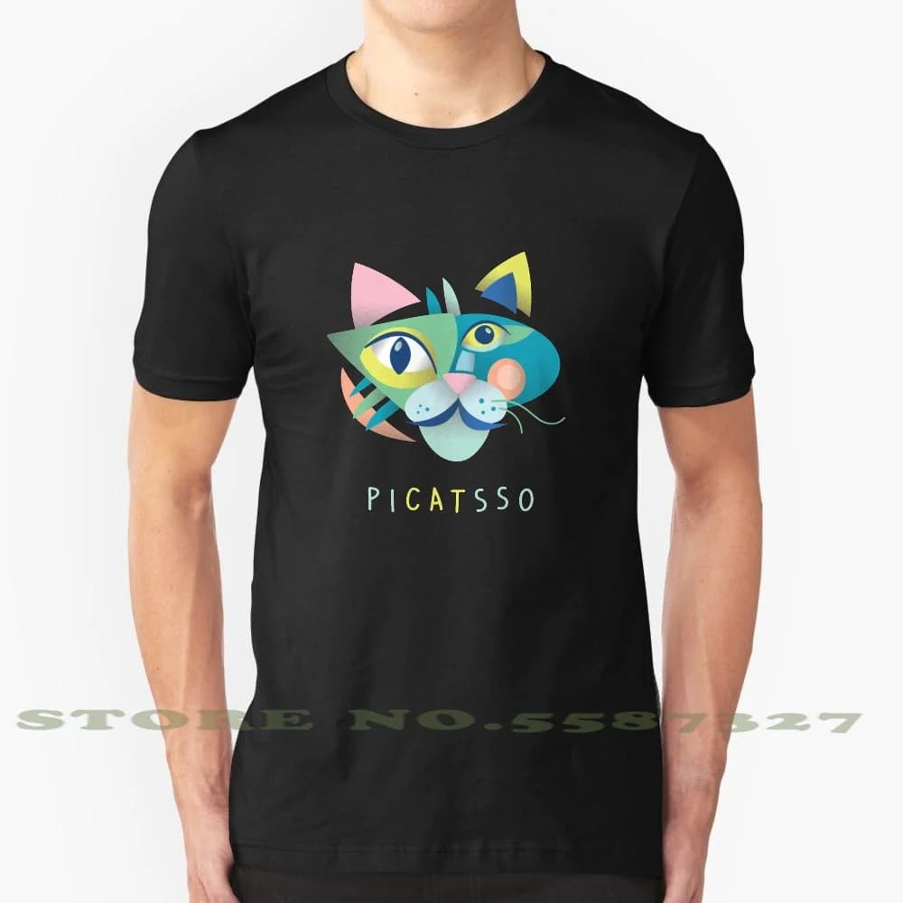 Picatsso : Funny Abstract Cat Art - Cat Lover , Artist & Art Teacher 100% Cotton T-Shirt Famous Artist Pablo Picasso Picatsso