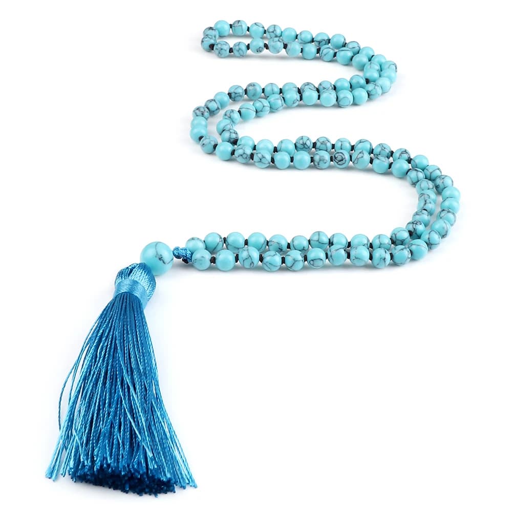 108 Beads Knotted Japamala Necklace Women Men Bohemian Blue Pine Stone Pendant Necklaces Female Meditation Yoga Blessing Jewelry