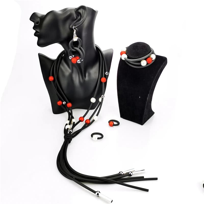 UKEBAY New Handmade Rubber Jewelry Set Pearl Necklace Women Pearl Bracelet Ring Sets Drop Earrings Wedding Jewelry Set Gifts