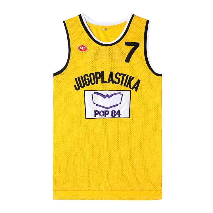 Movie version yellow basketball jersey No.7 Croatia JUGOPLASTIKA 7 KUKOC embroidery outdoor quick-drying breathable sportswear