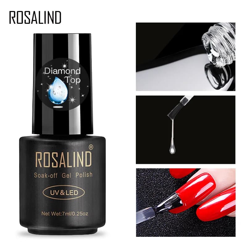 ROSALIND Gel Nail Polish Top Base Coat 7ml Diamond Transparent Long Lasting Manicure UV Primer Gel Lacquer Nail Art Base Coat