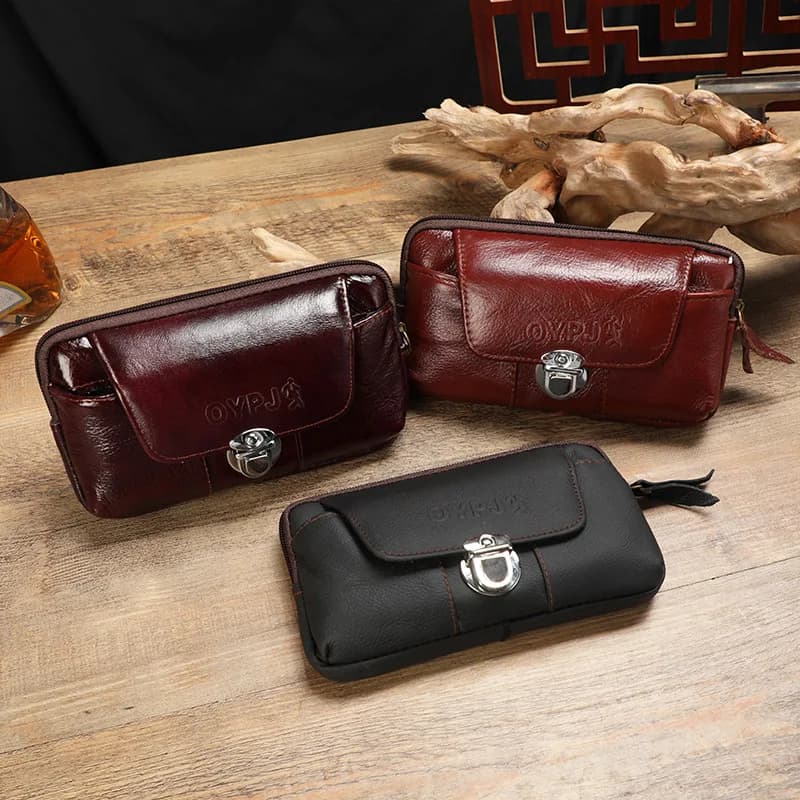Men's Leather Oversized Waist Bag Multi-Function Business Cross-Section Mobile Phone Bag Trade Fair Hot Sale Pannier Bag
