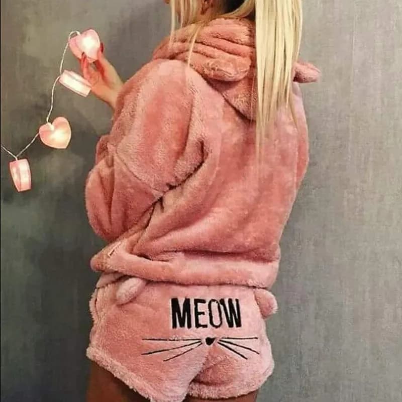 Women's Pajamas Set Winter Sleepwear Pajamas Warm Hooded Flannel Pajamas Hoodie Shorts Set Christmas Female Home Sexy Women
