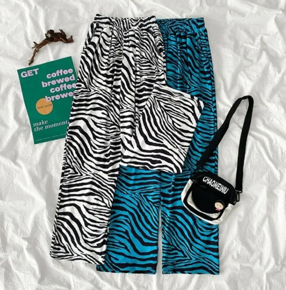Fun Zebra pattern printed casual pants women Pyjamas the summer loose wild high-waisted wide-leg pants trendy sports pants