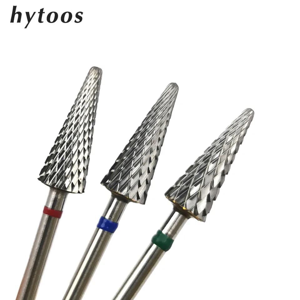 HYTOOS Cone Shape Nail Drill Bit Carbide 3/32" Milling Cutter For Manicure Rotary Burr Electric Drill Accessories Tool