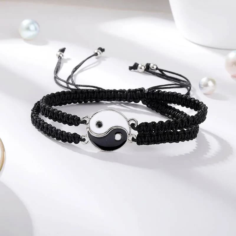 2pcs/pair Ying Yang Couple Bracelet Tai Chi Gossip Banish Matching Braslet Handmade Braided Braclet Adjustable BFF Brazalete