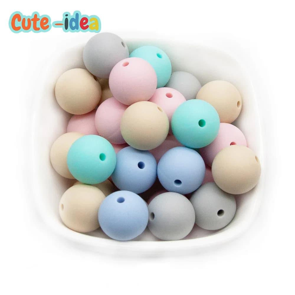 Cute-idea 20pcs 15mm Silicone Beads Food Grade Baby Teething teether Chewing Toy DIY infant Nursing Pacifier chain products gift