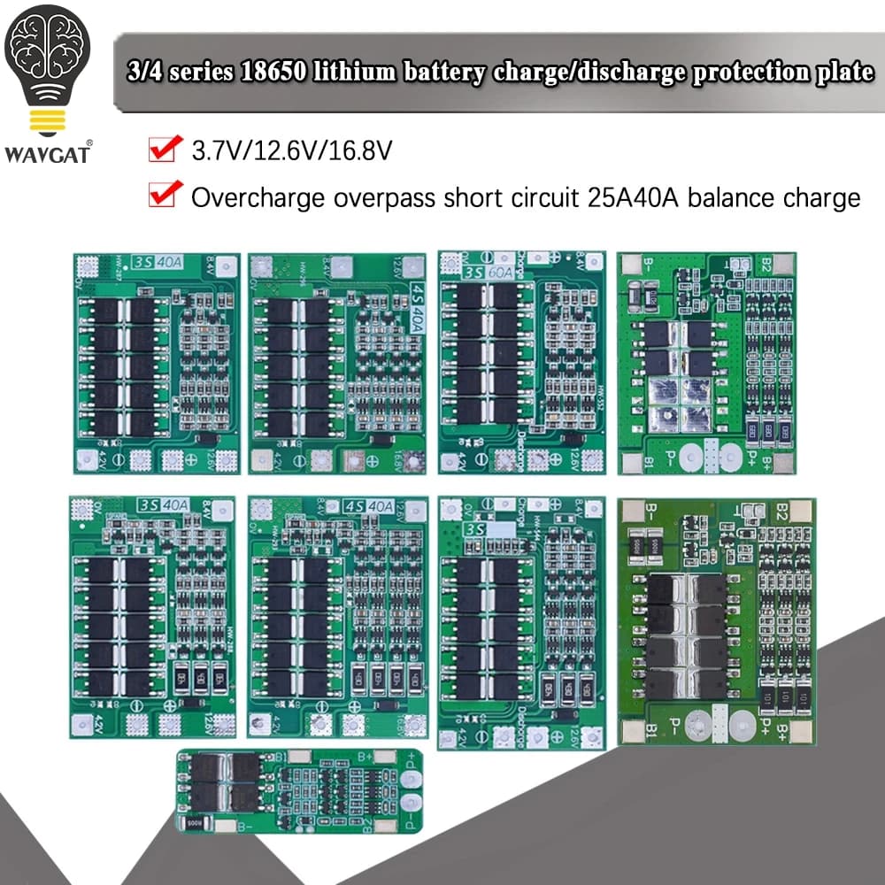 3S/4S 20 40A 60A Li-ion Lithium Battery Charger Protection Board 18650 BMS Drill Motor 11.1V 12.6V/14.8V 16.8V Enhance/Balance
