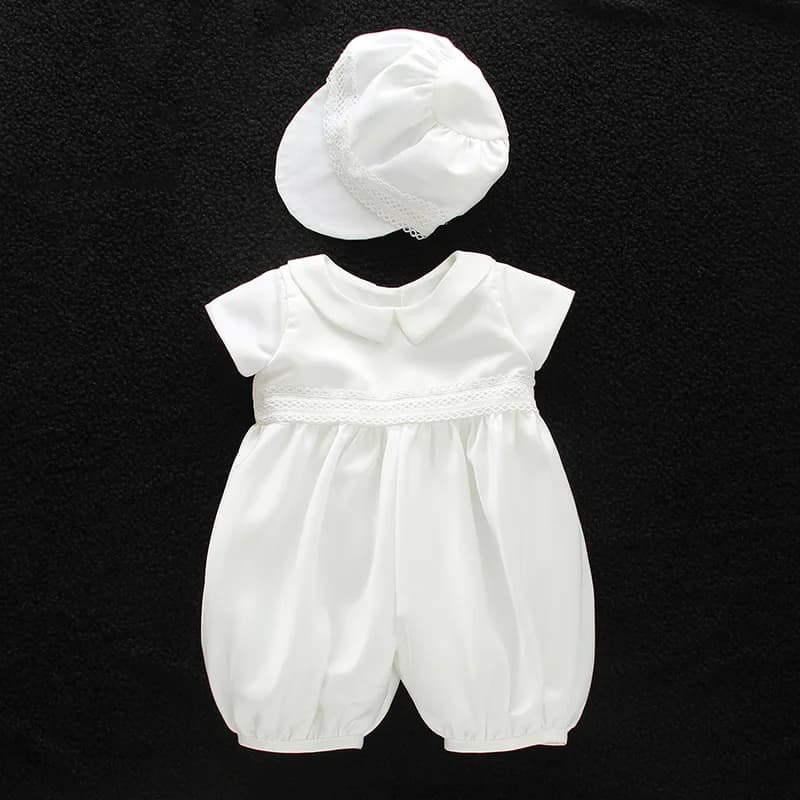 baby boy clothes white baptism baby romper set with hat turndown collar newborn first christmas boy birthday clothing 3-24M