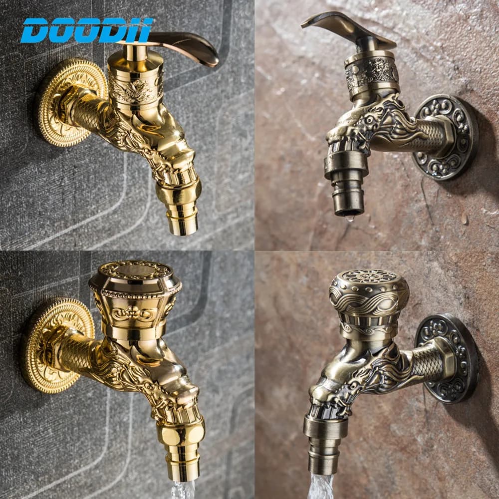 Carved Wall Bottle Tap Bibcock Zinc Alloy Retro Tap Decorative Outdoor Garden Faucet Washing Machine Mop Tap Torneira De Parede