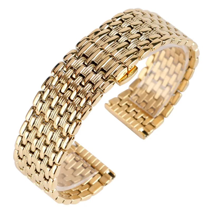18mm 20mm 22mm Solid Gold Watch Bands Strap Stainless Steel Watchband Adjustable Replacement Fashion Bracelet + 2 Spring Bars