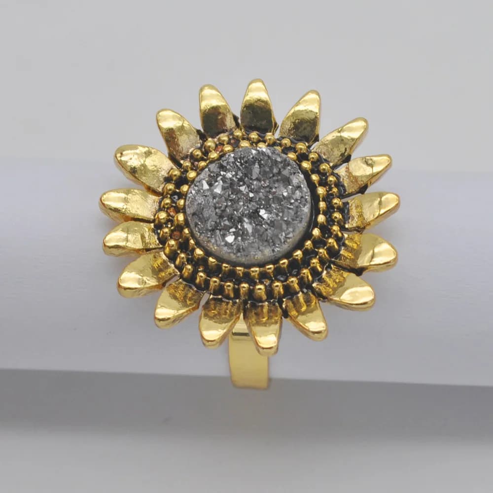 Silvery Crystal Stone Inlay Flower Finger Ring Size 9 Jewelry For Woman Gift Fashion X075