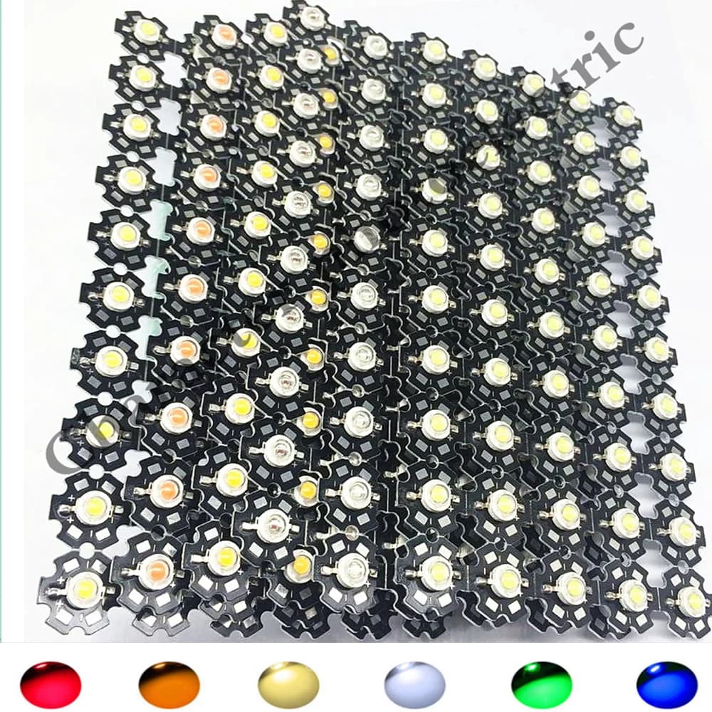 100pcs 3W Watts High Power SMD LED Chip Light Beads White Red Blue Green IR UV With 20mm PCB
