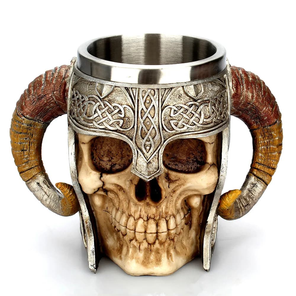 stainless steel skull mug viking ram homed pit lord warrior beer goat horn resin tankard coffee mugs tea cup halloween bar gift