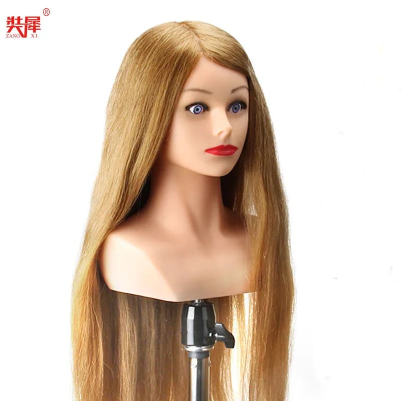 24" Mannequin Head High Grade 80% Real Hair Hairdressing Head Dummy Nice Dolls Blonde Long Hair Training Head With Shoulder