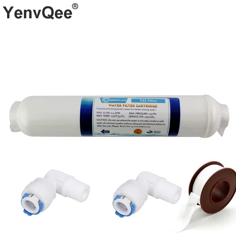 10 Inch T33 with 2pcs fitting Water Purifier INLINE COCONUT Carbon Post WATER FILTER 5MICRON CARBON FILTER FOR REVERSE OSMOSIS