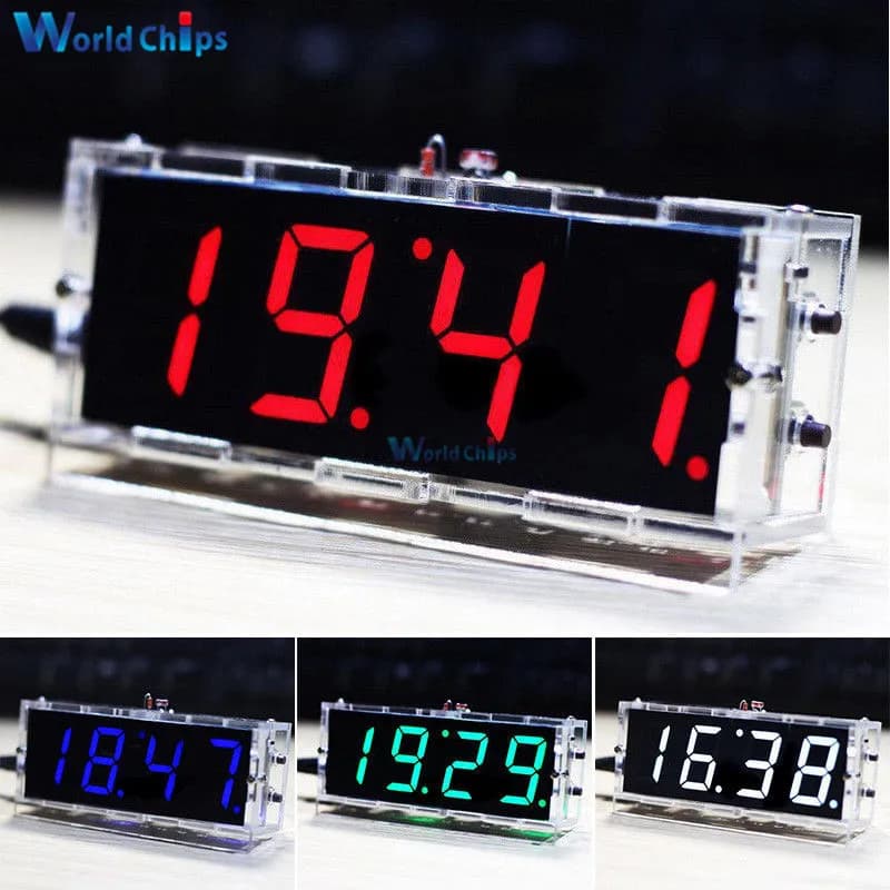 Electronic Clock LED Microcontroller Kit Digital Clock Time Light Control Temperature Thermometer DIY KIT Red/Blue/Green/White
