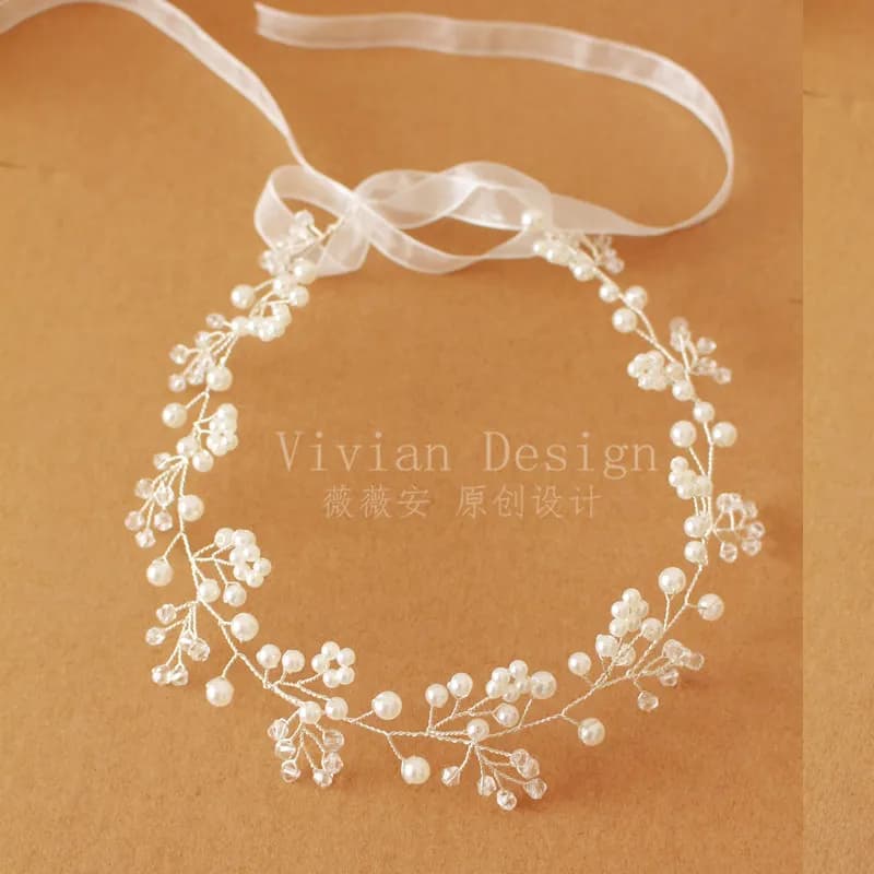 W210 Newest Artificial Pearl Garland Bride Pearl Crown For Wedding Festival Floral Garland Hair Flowers