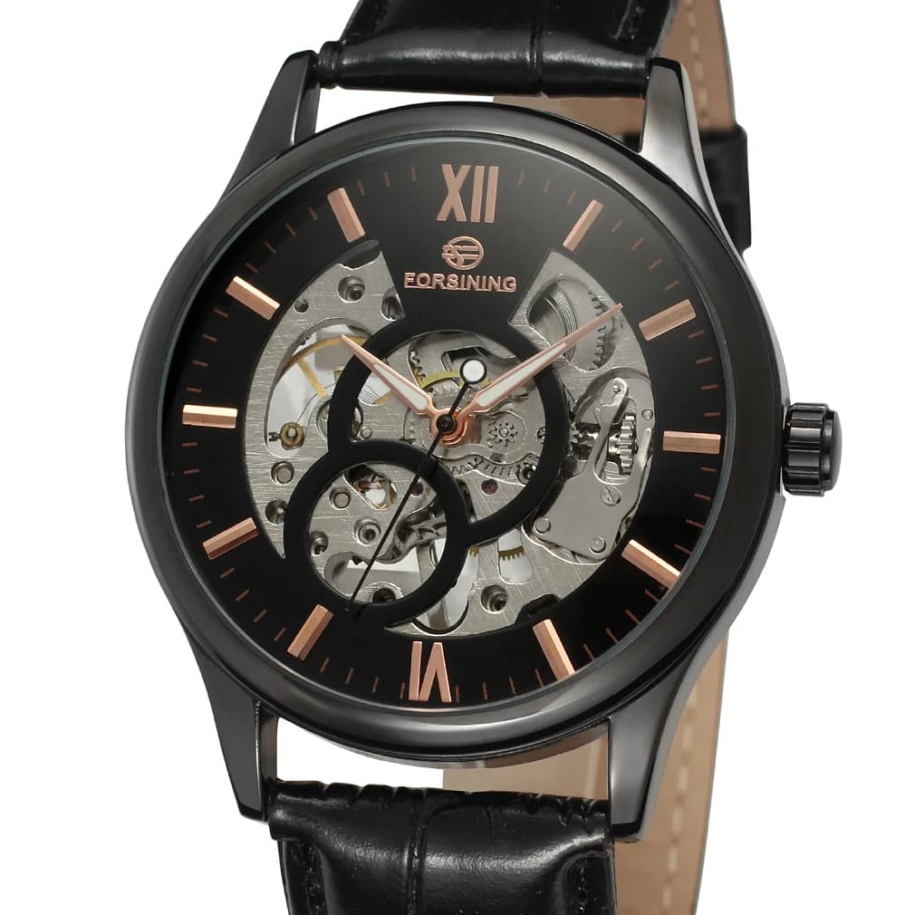 Forsining Top Brand Relojes Mechanical Movement Skeleton With Black Genuine Leather Clock Men Business Mechanical Wrist Watches