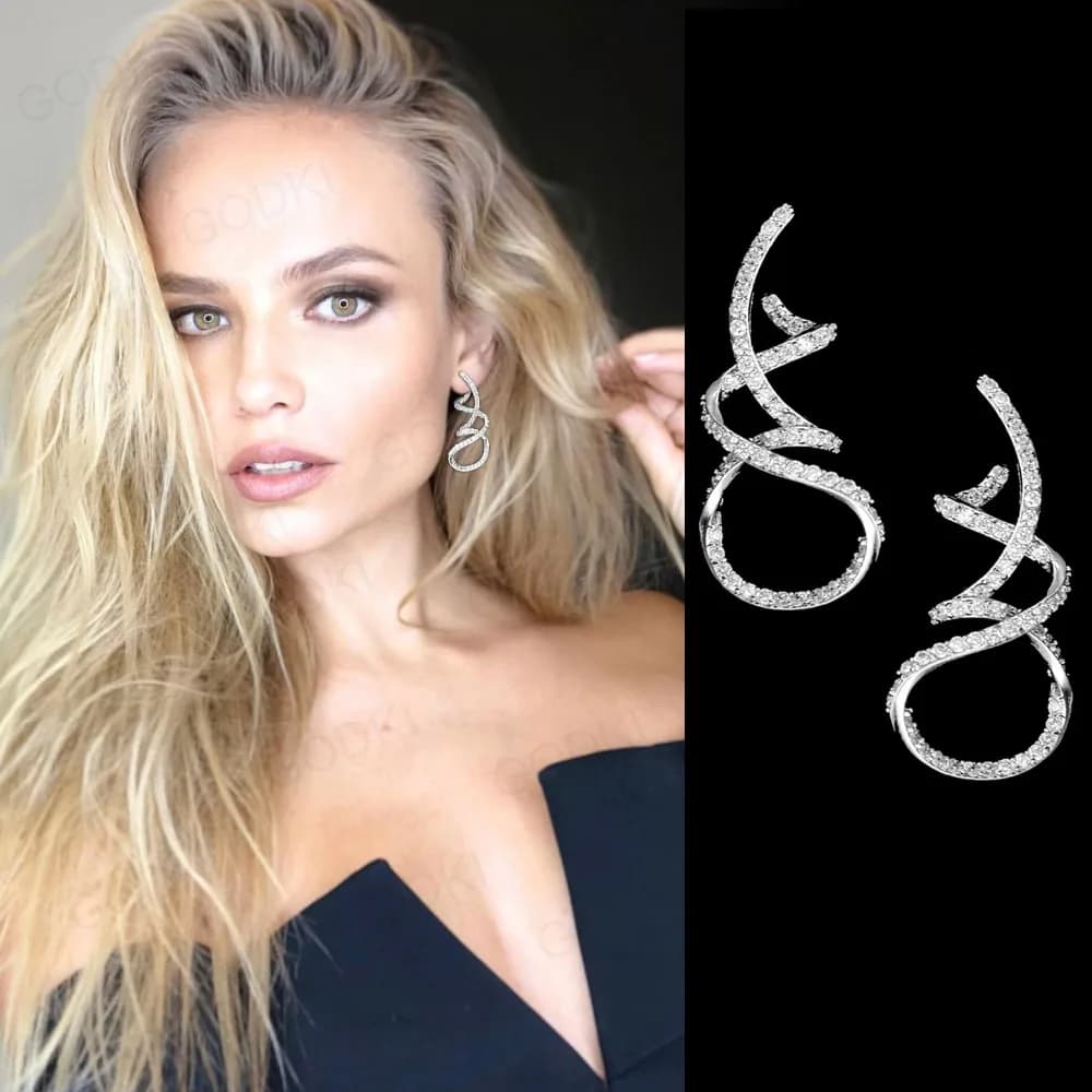 GODKI 38mm Luxury Winding Lines Geometry Full Mirco Paved Microl Zirconia Naija Wedding Earring Fashion Jewelry