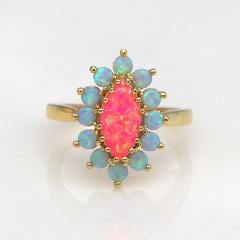 JLR-753 Women Horse Eye Inlay Rings Pink Opal Rings for Women Fashion Jewelry