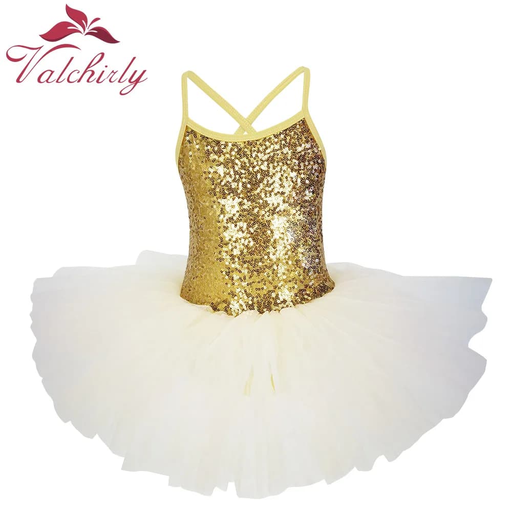 New Golden Ballerina Costume Sequins Ballet Dress Girls Dance Wear Tutu Ballet Leotard for Kids and Toddlers