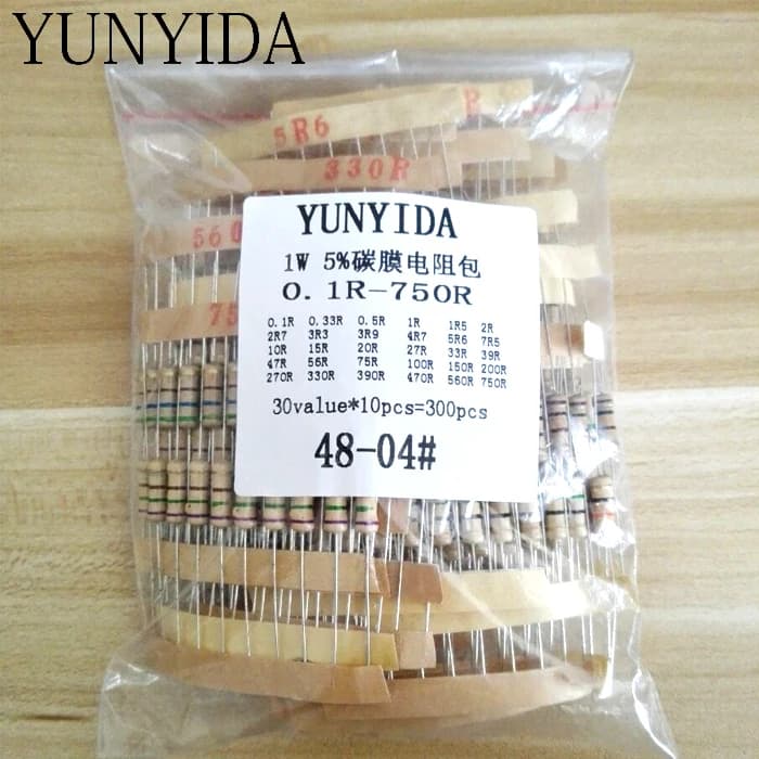 300pcs Resistor Kit 1W 5% 30values X 10pcs Carbon Film Resistance 0.1-750 ohm Set