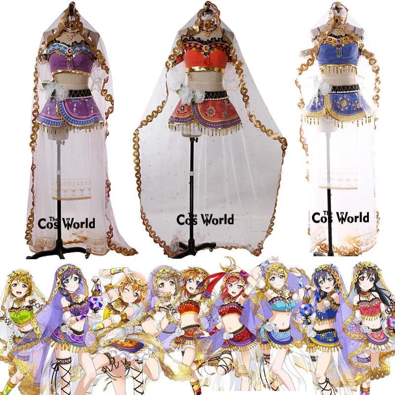 Love Live 9 Characters Arabia Dancing Diva Kousaka Honoka Minami Kotori Sonoda Umi Ayase Eli Customize Anime Cosplay Costumes