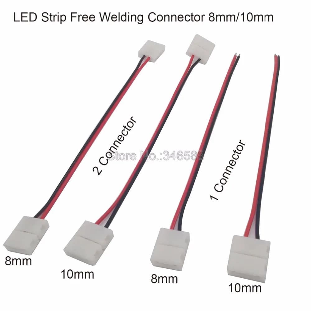 LED Strip Connector 2pin 10mm / 2pin 8mm with 15cm Wire Cable Free Welding Solderless Connector 5pcs/lot for Single Color Strip