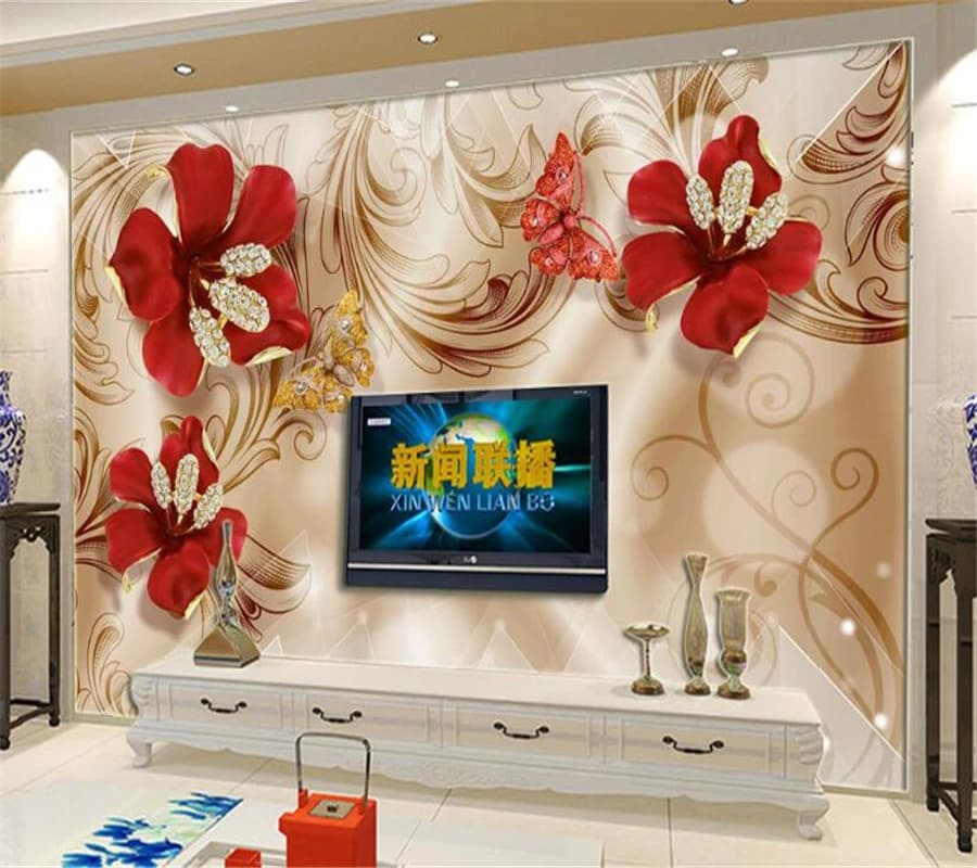 Beibehang Custom wallpaper 3d European palace wind gold jewelry flowers TV background living room bedroom 3D wallpaper mural
