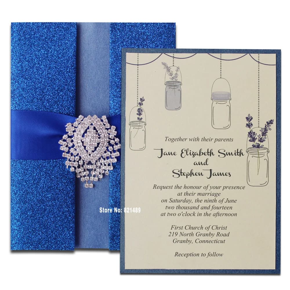 Royal Blue Wedding Invitation, Shimmer Invitation Card, Blue Invitation for Wedding - Pack of 30