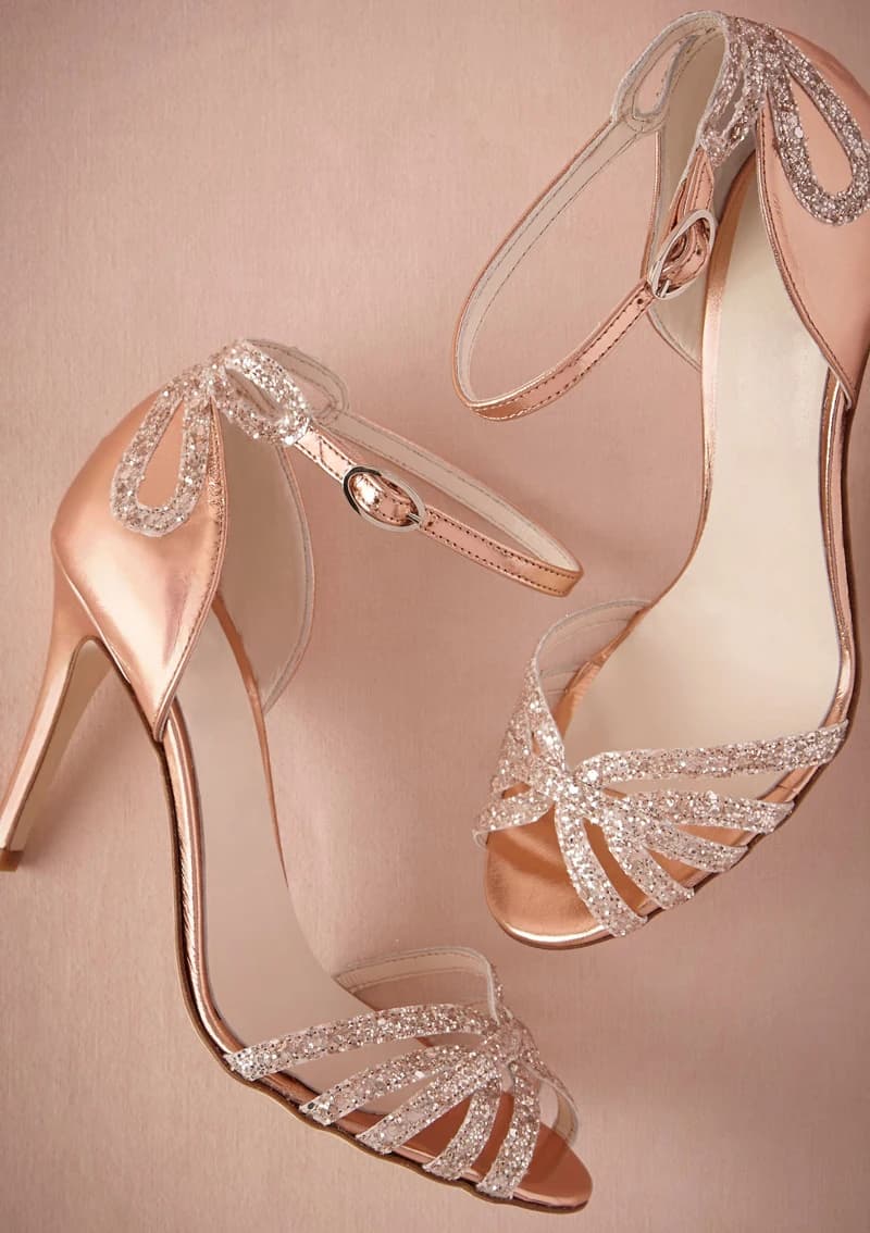 Summer Ladies Sequins Rose Golden Shiny Leather Sandals Thin Heels Ankle Strap Female Open toe Bling Cover heels Party Shoes