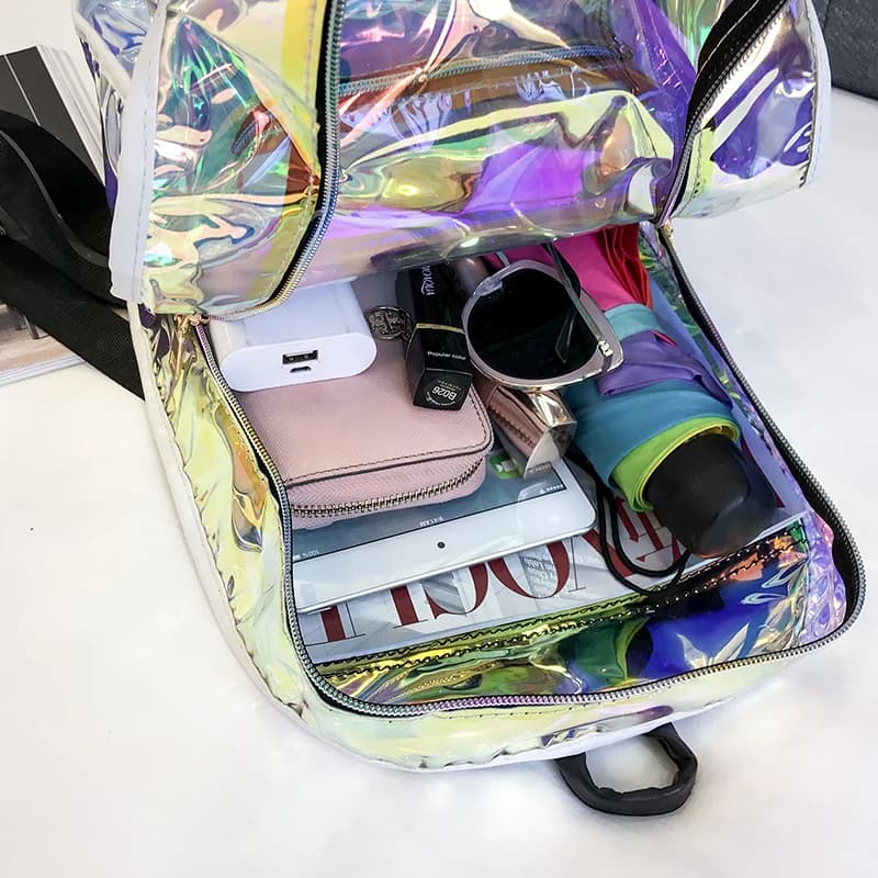 Summer PVC Transparent Backpack For School Student Women's Clear Laser Color Holographic Female Backpacks B-027