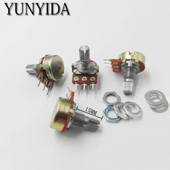 5PCS WH148 3pin Linear Potentiometer 15mm Shaft With Nuts And Washers B1K 2K B5K B10K B20K B50K B100K B250K B500K B1M