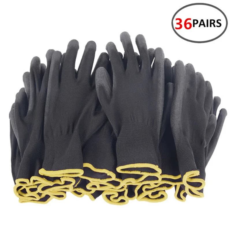 12 Pairs S/M/L Nylon PU Safety Working Gloves Builders Grip for Palm Coating Gloves Carpenters Maintenance Workers Supplies