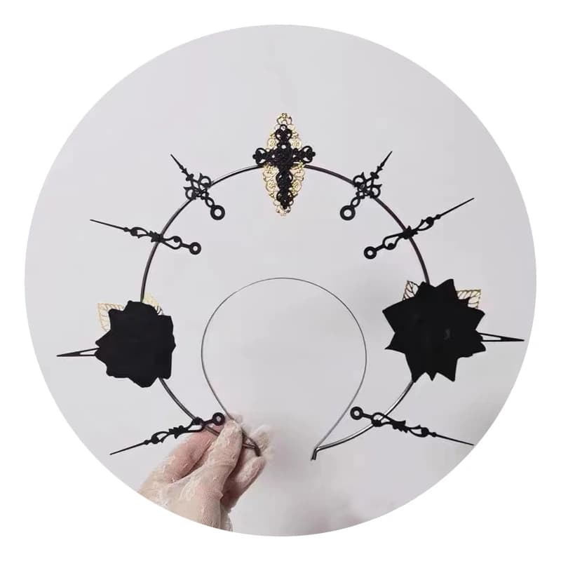 DIY Kit Non Finished Product Black Halo Crown Pearl Beaded Chain Headband Sun Godmother Tiara Couronne Gothic Noire Party Props