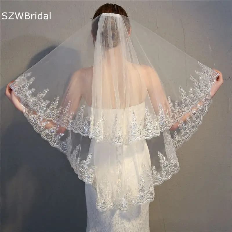 New Arrival Two layers Lace Appliques Cheap Wedding veil 2025 Boda novia accesorios Cheap Wedding veils Veu de noiva longo