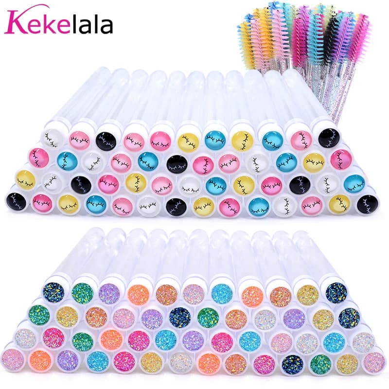 Kekelala 50sets Eyelash Mascara Wands With Tube Lash Spoolie Brush In Container Eyebrow Applicator Case Wholesale