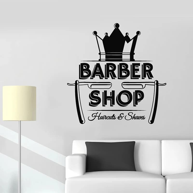 Barber Shop Wall Decal Crown Icon Haircuts Shaves Hair Salon Interior Decoration Door Window Vinyl Stickers Art Wallpaper Q970