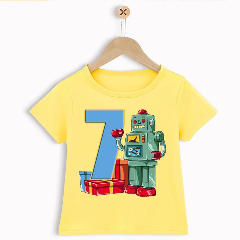 New Arrival 2024 Funny Boys T-Shirts Cute Anime Robot Cartoon Print 2-9 Years Old Birthday Party Clothing Kids Clothes T-Shirts