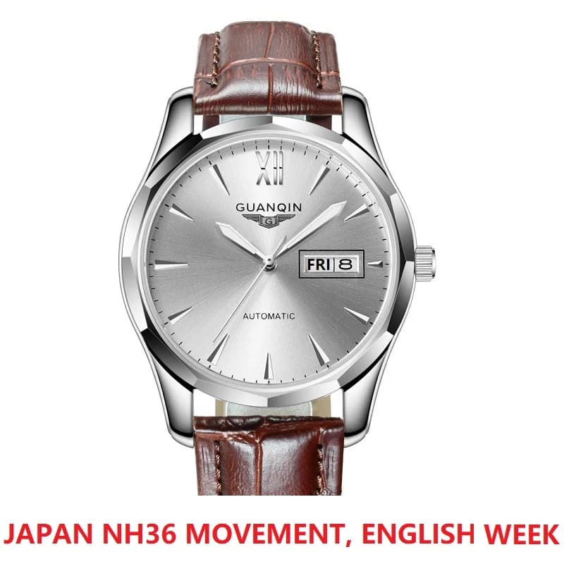 GUANQIN GJ16034 Watch Men Japan NH36 Movement English Week Automatic Mechanical Wristwatch Mens Top Brand Luxury Hardlex Clock