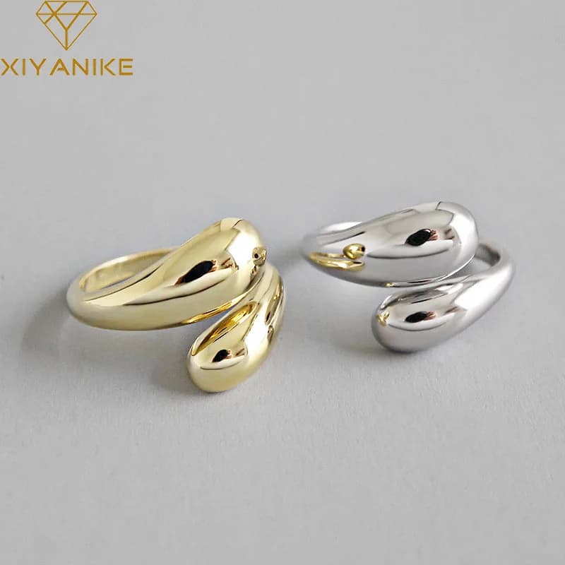 XIYANIKE Silver Color Korean Trendy Smooth Rings for Women Couple Vintage Gold Silver Geometric Handmade Wedding Jewelry