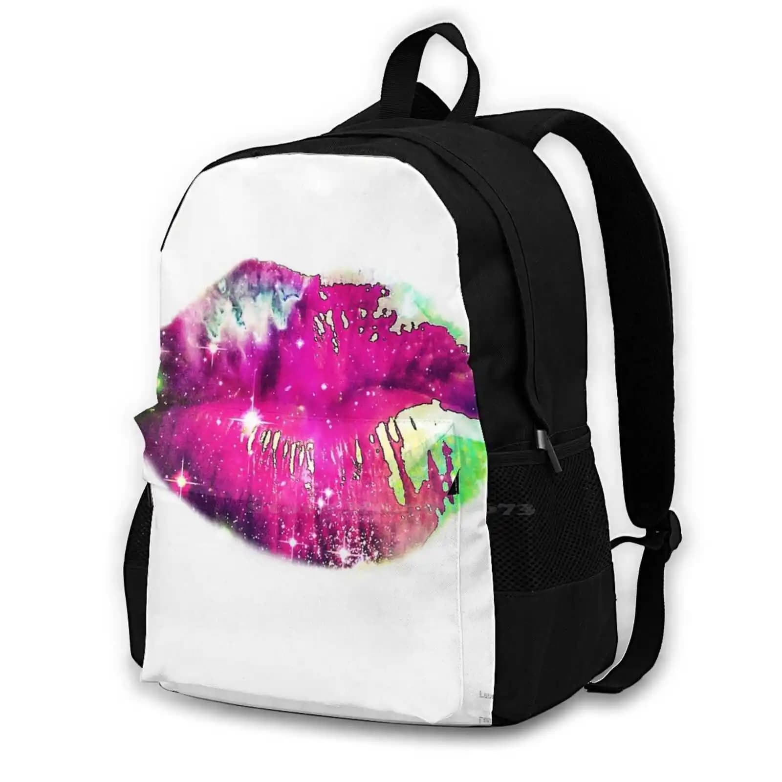 Cosmic Lips Fashion Travel Laptop School Backpack Bag Pink Lipstick Makeup Artist Beauty Pink Lips Beautu Slogan Cosmic Kiss