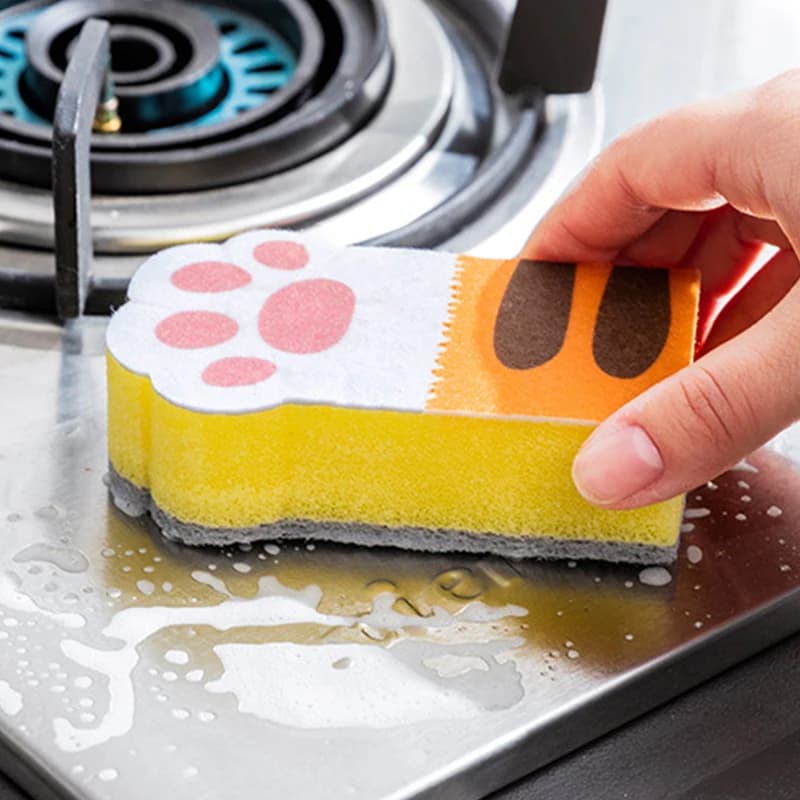 Clean Sponge Block with Cat Claw, Creative Cleaning, Household Kitchen Supplies, Washing Dishes and Pots, Oil Removal