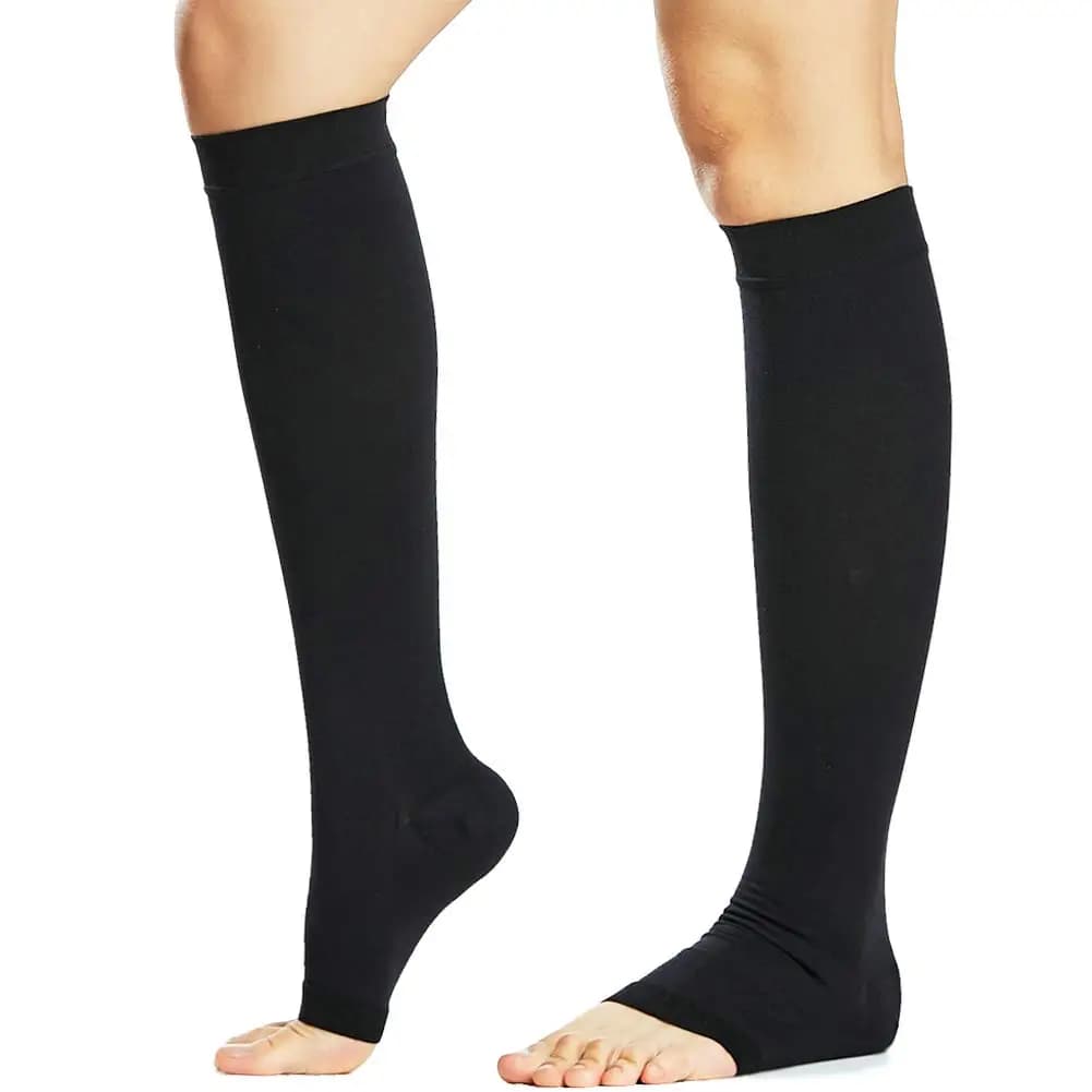Open Toe Knee High Calf Compression Socks Women & Men Firm 20-30 mmHg Graduated Support for Varicose Veins Edema Flight Socks