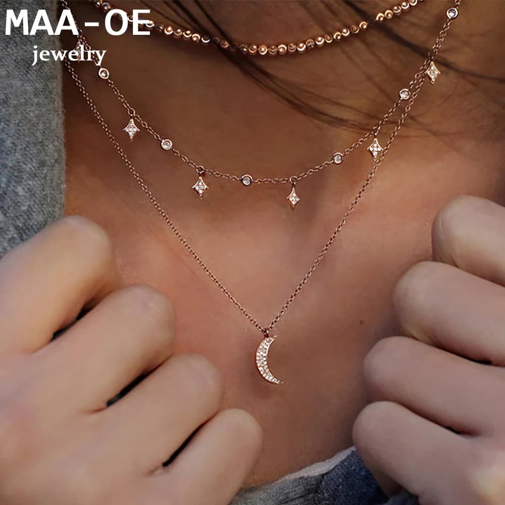 2020 New Vintage Multilevel Gold-plate Necklaces For Women Fashion Crystal Moon Star Pendant Necklace 2020 Female Boho Jewelry