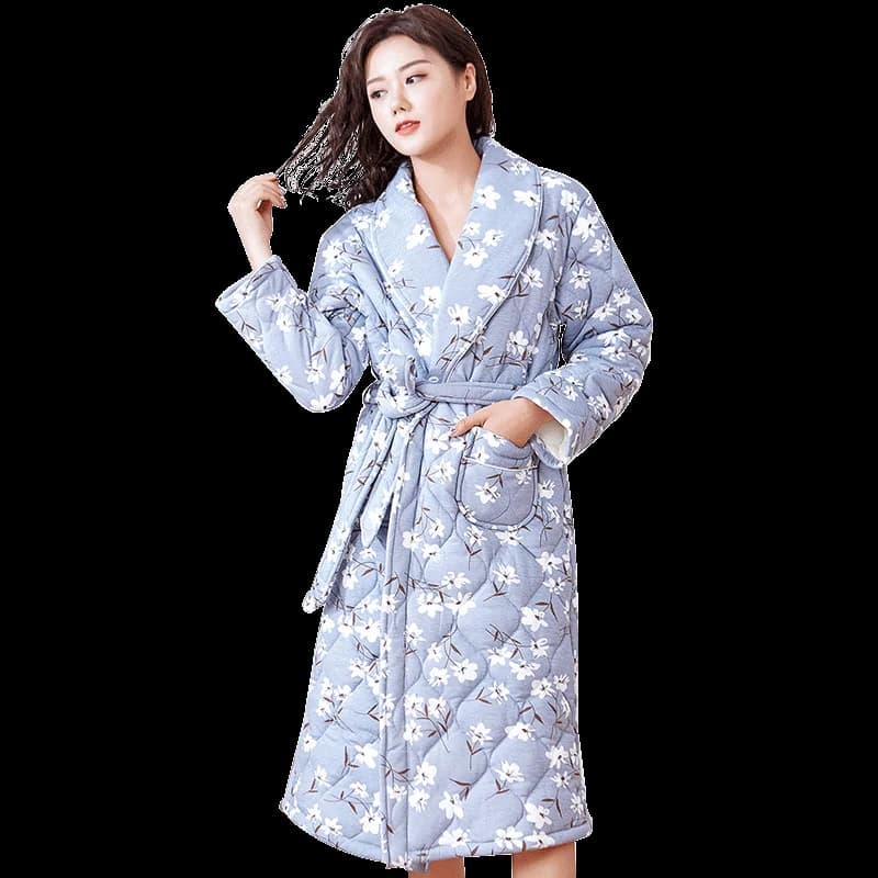 Peignoir Homme Women Robe Winter Warm Cotton Quilted Women's Bathrobe Nightgown Dressing Gown Sleepwear Female Home Clothing