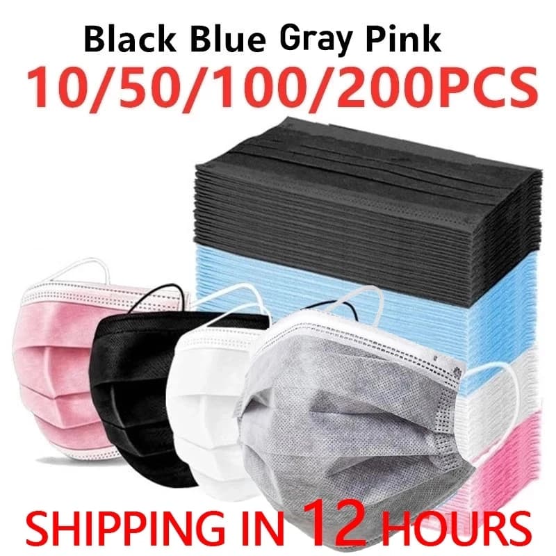 Disposable Earloop Pink Bule Black White Mouth Mask 3 Layers Meltblown Non-Woven Breathable Face Mask PM001