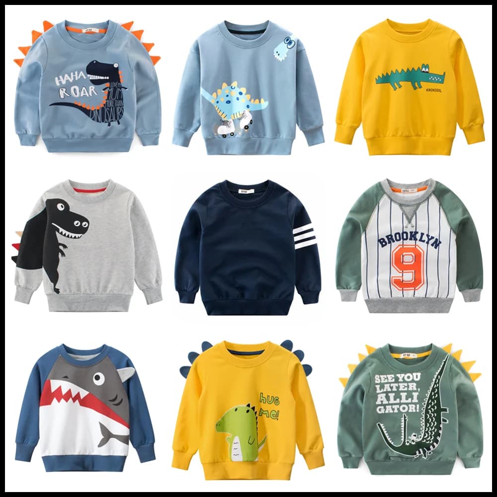 2024 Autumn Spring Kids Sweatshirts 100% Cotton Clothing for Boys Children Clothes Dinosaur Cartoon Sport Casual Sweater